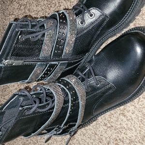 DON'T MISS OUT...Black combat boots with bling